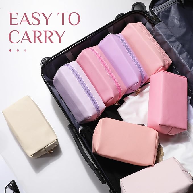 Sanwuta 9 Pcs Makeup Bags Bulk PU Double Zippers Cosmetic Bag Makeup Toiletry Christmas Small Pouch Portable Travel Organizers Case for Women Bridesmaid Party End of The Year(Pink Purple Series)