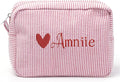 Custom Makeup Bag Personalized Cosmetic Bag Cute Seersucker Travel Toiletry Bag for Women Embroidered Bag Organizer for Bride Makeup Bag Gift Red