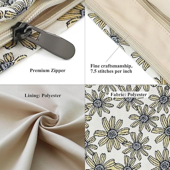 Floral Jacquard Makeup Bag - Large Capacity Cosmetic Pouch for Travel, Toiletry Organizer with Zipper, Perfect for Daily Use and Gifts, Purses for Women Clearance