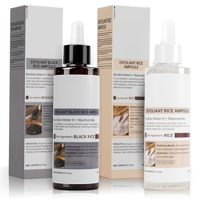 2 PCS Peel Shot Glow Rice Ampoule Duo,Black and White Rice Peeling Ampoule Rice Exfoliating Face and Body Black and White Rice Exfoliant for All Skin Types