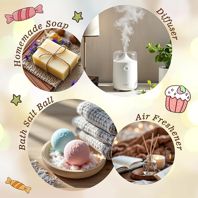 Dessert House Fragrance Essential Oil Set - Cotton Candy, Blueberry Muffin, Hot Chocolate, Bubble Gum, Strawberry, Gingerbread 6x10ML for Diffusers, Massage, Perfume, Soap Making and Candle