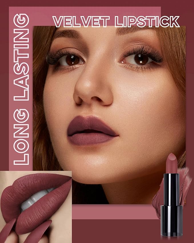 Brown Nude Lipstick Long Lasting for Women, Hydrating Matte Velvet Lip Gloss Nude Liquid Lipstick Intense Lip Color Non Stick Smudge-Proof & Waterproof Lipgloss Bold Glow Goth Lip Stick Makeup-02