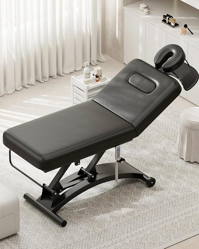 Paddie 550lbs Electric Lift Massage Table Professional for Treatment/Facial/Beauty/Spa/Physical Therapy, Adjustable Backrest/Face Cradle/Rolling Wheels, Black
