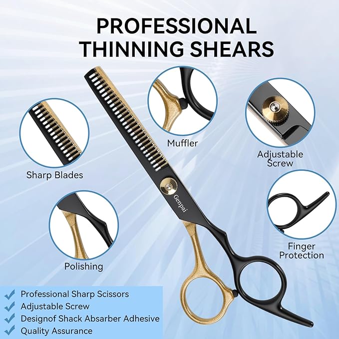14-Piece Professional Hair Cutting Scissors Kit – Stainless Steel Hair Shears, Barber Scissors, Thinning Shears & Razor – Hair Cutting Kit for Men/Women/Kids – Barber Supplies & Accessories