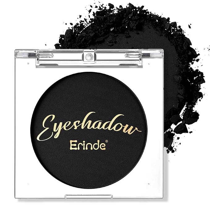 Erinde Black Eye Shadow, Matte Single Eyeshadow Pressed Powder Eyeshadow Makeup, Matte Shade Eyelid Color Eye Makeup for Women, High Pigment, Long Wear, Waterproof, Intense Color, 01 Black Swan