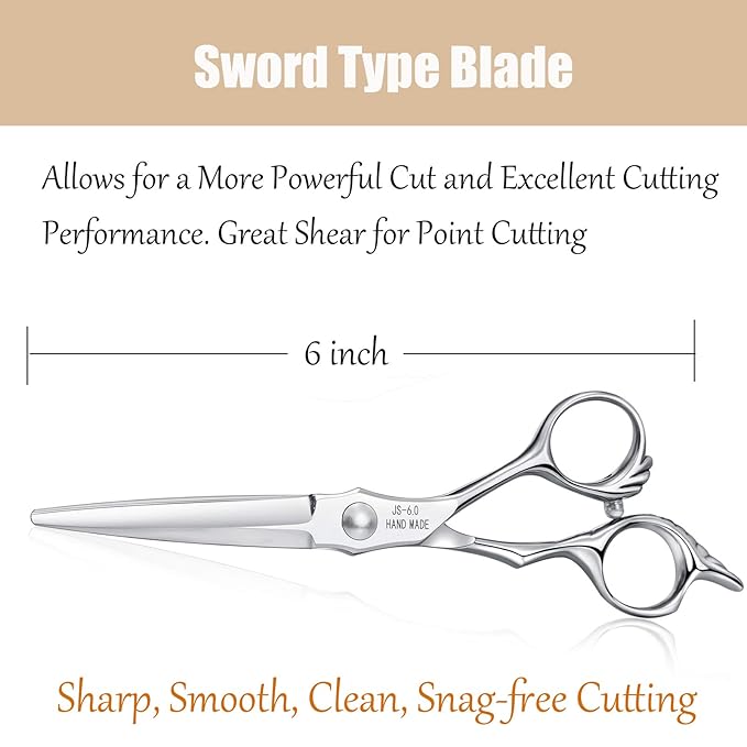 JASON 6" Hair Cutting Scissors with Ultimate Sharp Sword Blade, Professional Haircut Scissor Hair Trimming Shear for Barber, Hairdresser, Stylist, Women and Men, Japanese 440C Stainless Steel Gift