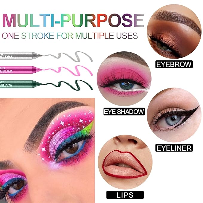Colorful Eyeliner Pen Set, 15Colors Eye Shadow Pencil, Pearl Eyeliner Kit Metallic Glitter Colored Eye liner for Women Eye&Lip Liner Professional Waterproof Eye Makeup