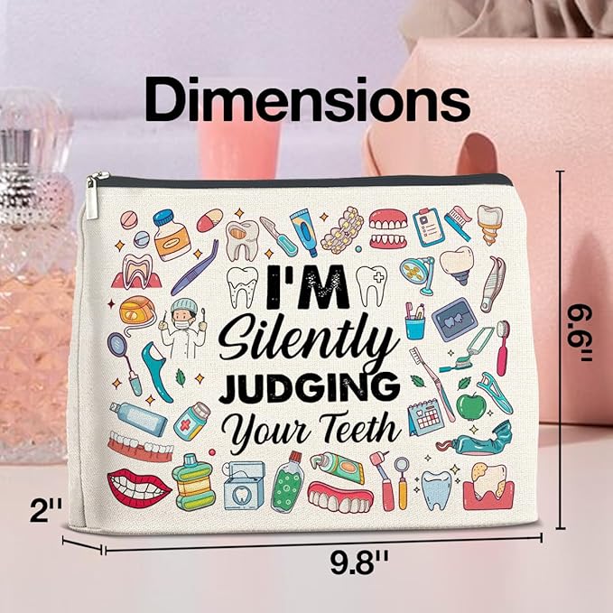 Dental Professional Makeup Bag - I'm Silently Judging Your Teeth Zipper Pouch for Caregivers & Graduates