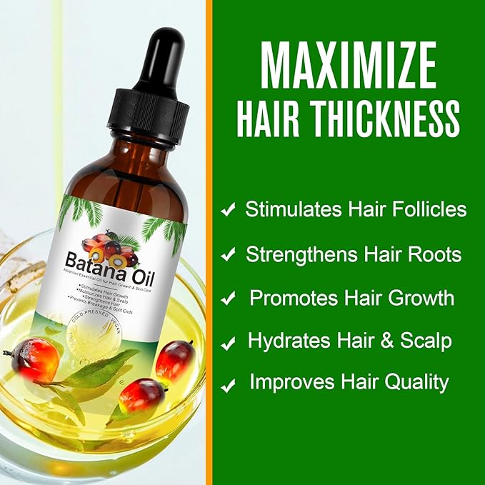 Batana Oil for Hair Growth,60ml 100% Pure Natural Cold Pressed Organic Oil,Promotes Hair Growth for Men & Women,Hydrating & Repairing Dry,Damaged Hair Skin Care,Enhances Hair & Skin Radiance