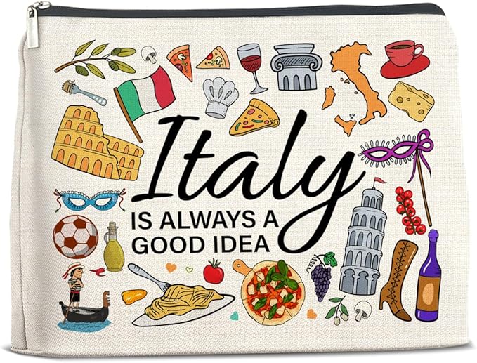 Italy Travel Cosmetic Bag, Multicolor, Waterproof, Zipper Closure, Double-Sided Printing, Rectangular, 9.6"L x 6.7"H, Perfect for Travel and Daily Use