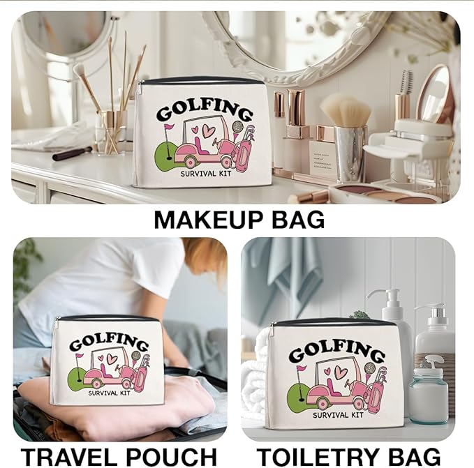 Golf Gifts Makeup Bag for Women, Inspirational Gifts for Golfers Friendship Birthday Golf Lover Gift for Her Female Friend Cosmetic Bag with Zipper Travel Toiletry Pouch for Purse