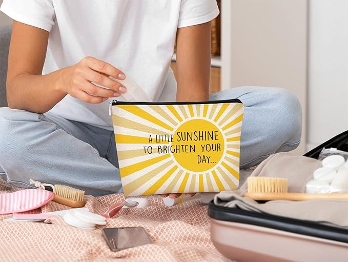 A Little Sunshine To Brighten Your Day Yellow Summer Inspirational Makeup Bag for Women, Cosmetic Bag Gift for Teen Girls,Birthday Christmas Gifts for Women Friends Mom Wife Grandma Daughter Teacher