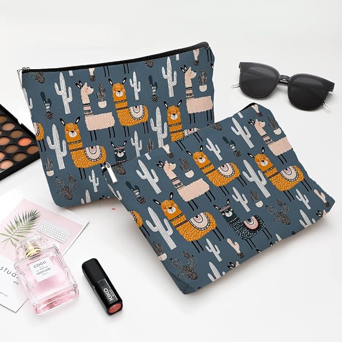 Cute Makeup Bag for Purse Canvas Waterproof Funny Cosmetic Bags for Women Zipper Travel Toiletry Pouch-Alpaca Makeup Bags-Grey
