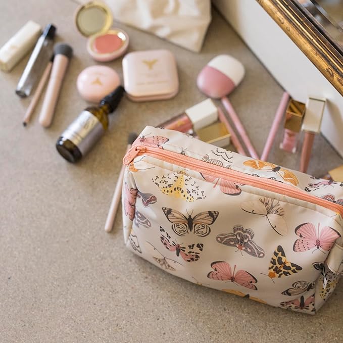 Tiny Twinkle Waterproof Travel Toiletry & Makeup Bag Organizer | Large Capacity Cosmetic Case with Compartments & Handle, A Thoughtful Travel Companion for Women（Flutter