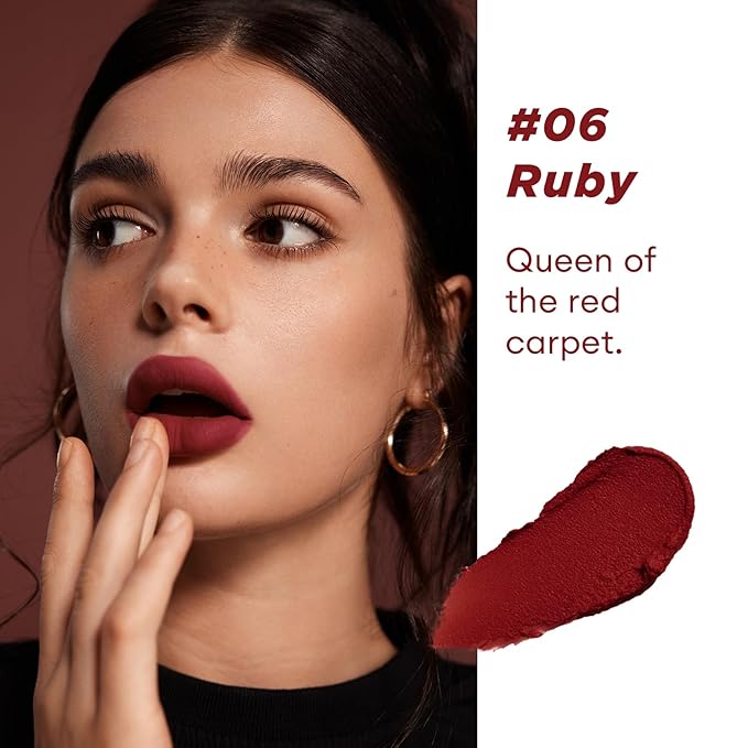 ITY Velvet Matte Finish Lip Stain-Mousse Textured Lip Clay, Conceals Lip Lines, Rich Pigment Lip Tint Lipsticks,2 Pack, 0.14 oz (4g) in Petal, Ruby