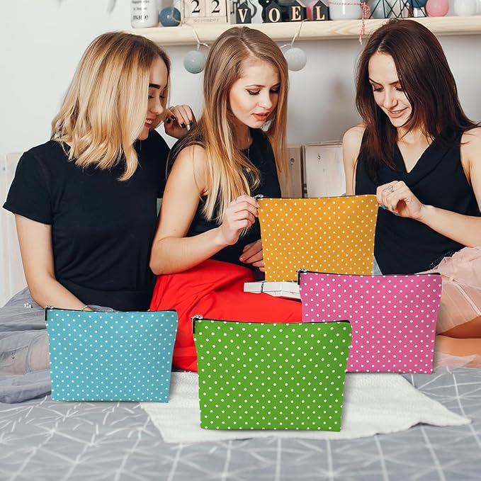4pcs Colorful Polka Dot Makeup Bag, Cosmetic Bags for Women, Cute Travel Toiletry Bags Organizer with Zipper Make up Bag Appreciation Christmas Birthday Friendship Gifts for Team Girls Sister Bestie