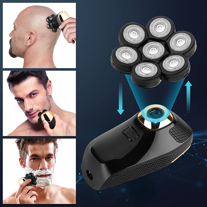 7 Blade Replacement Heads,Bald Shaver Replacement Heads Rotary Shaver for Bald Men Replacement Blade Beard Universal Fast Double Ring Hair Trimmer for 5 6 7 Head Electric Shaver