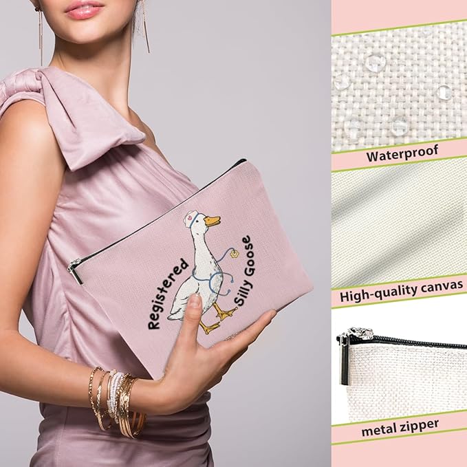 Nurse Practitioner Gifts Makeup Bag, Nurse Accessories Funny Goose Cosmetic Bag, Travel Organizer Zipper Pouch Thank You Nurses Week Gifts for Women Registered Nurses Coworker, Pink