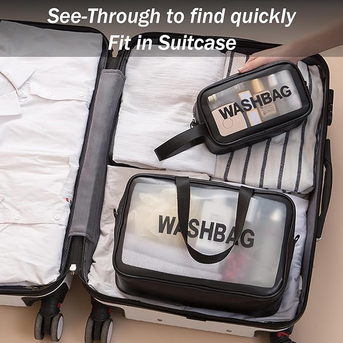 Clear Travel Bags for Toiletries,3 Pack Toiletry Bag,Matte Translucent Toiletry Bag,Makeup Bag With Handy Handle,Travel Pouch,Makeup Cosmetic Organizer for Travel Essentials(Black)