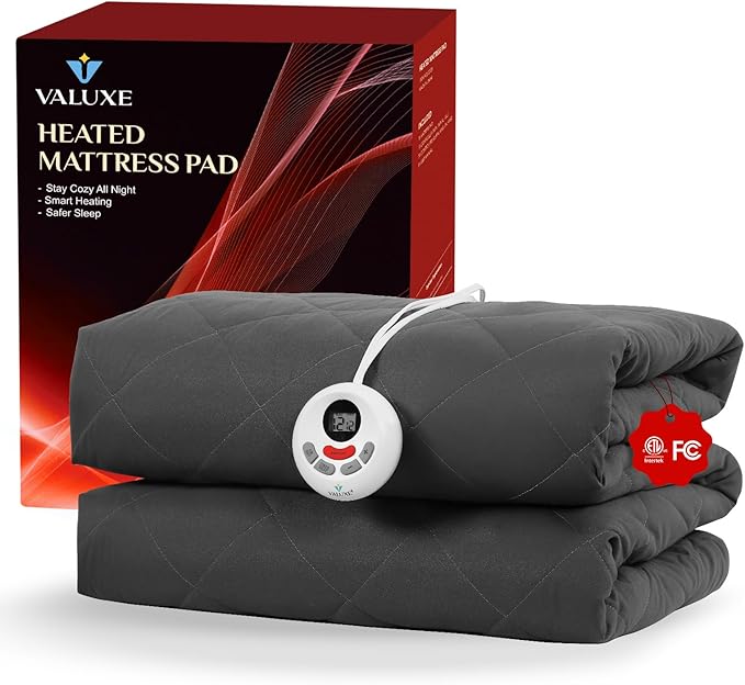 Heated Mattress Pad Twin Size Quilted Heating Electric Bed Warmer Luxury Comfort Heat Mattress Pad Cover Single Controller（10 Heat Setting | 1-12 Hours Auto Shut Off | with 8-21 Inch Deep Pocket）Gray