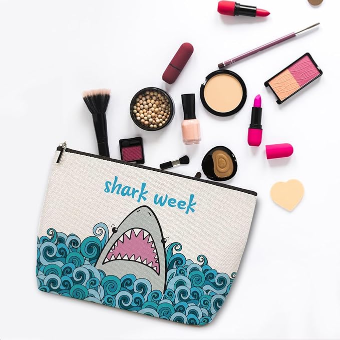 ZHAMEN Makeup Bag, Funny Shark Design, Large Capacity, Waterproof, Multipurpose for Women, Girls, Animal Lovers, Graduation, Friendship, Birthday, Christmas