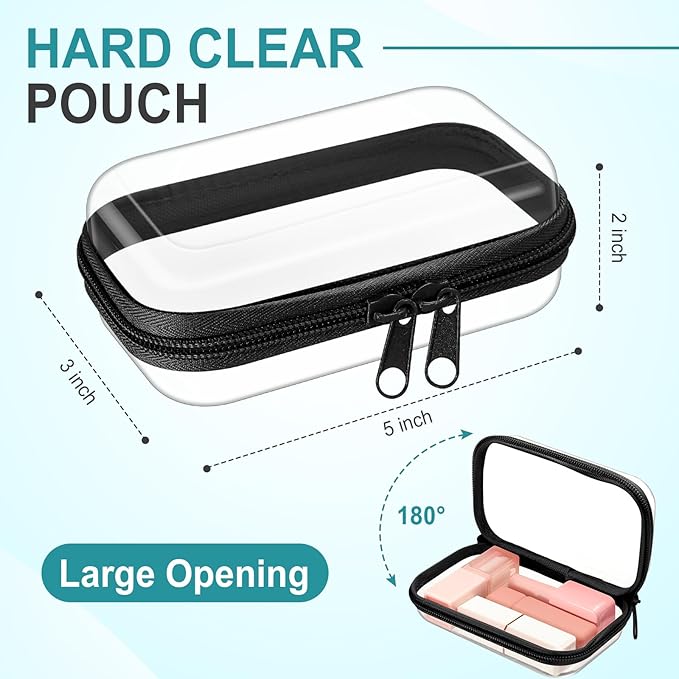 Sanwuta 6 Pcs Clear Hard Zipper Case Hard Plastic Zipper Pouches Makeup Bag Pencil Pouches Transparent Cases for Snacks Plastic Storage Organizer Box for Travel(Black,5 x 3 x 2 Inch)