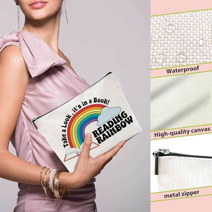 Book Lovers Gifts Makeup Bag, Reading Cosmetic Bag, Rainbow Travel Organizer Zipper Pouch Bookworm Book Club Bookish Gifts for Readers Women Girls Teacher Coworker Best Friend Sister