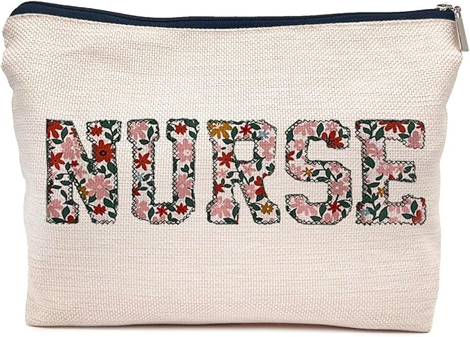 IWXYI Nurse Floral Makeup Bag - Zipper Pouch Travel Toiletry Bag For Women - Nurse Appreciation Gift