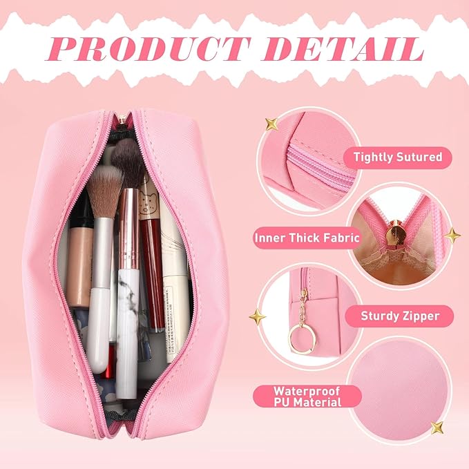 Chunful 24 Pcs Preppy Makeup Bag PU Leather Cosmetic Bag Bulk Makeup Plain Pouch Waterproof Toiletry Purse for Women Traveling Preppy Pencil Case Travel Purse Cosmetic(Mixed Colors)