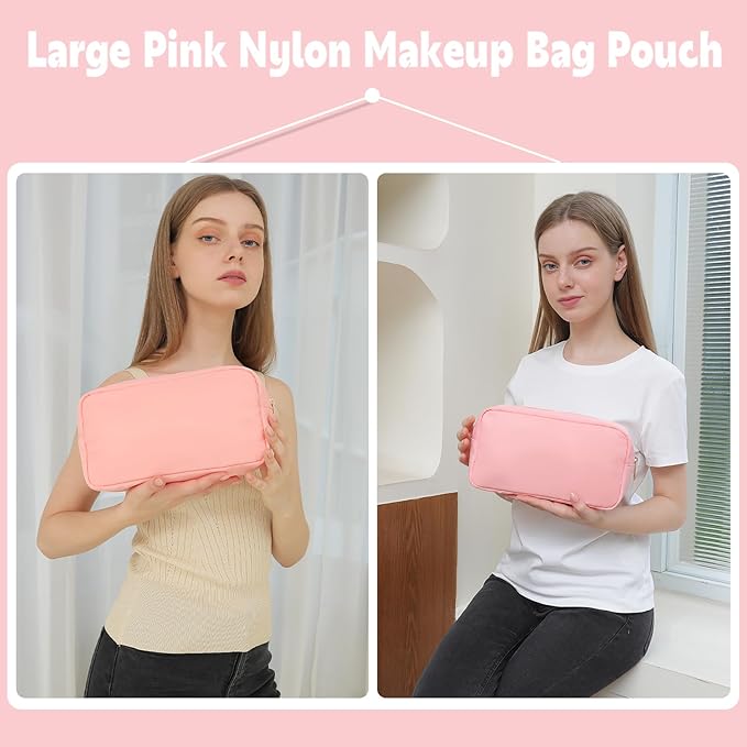 Travel Essentials Makeup Bag for Women Water-resistant Toiletry Organizer Nylon Cosmetic Pouch Preppy Stuff