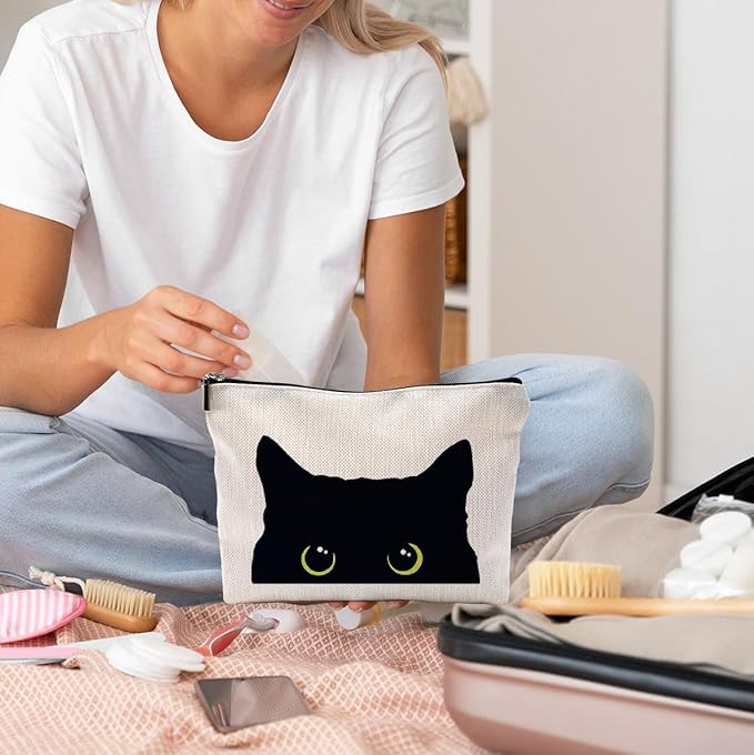 Cat Makeup Bag, Black Cat Kitty Kitten Cosmetic Bags for Women, Cat Owners Gifts, Black Cats Small Makeup Cosmetic Bag for Purse