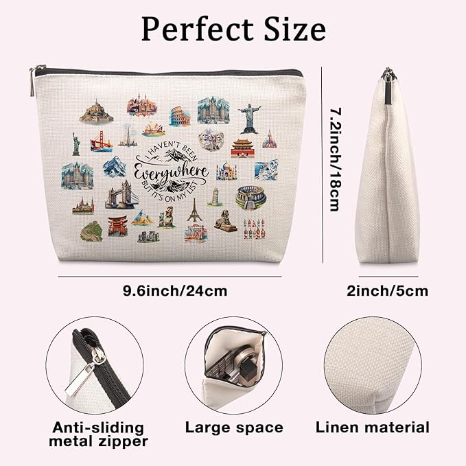 World Travel Cosmetic Bags for Women Travelers Unique People Who Travel Gifts for Women Friends Sisters Flight Attendant Bestie Graduation Friendship Girls Trip Gift Funny Makeup Bag