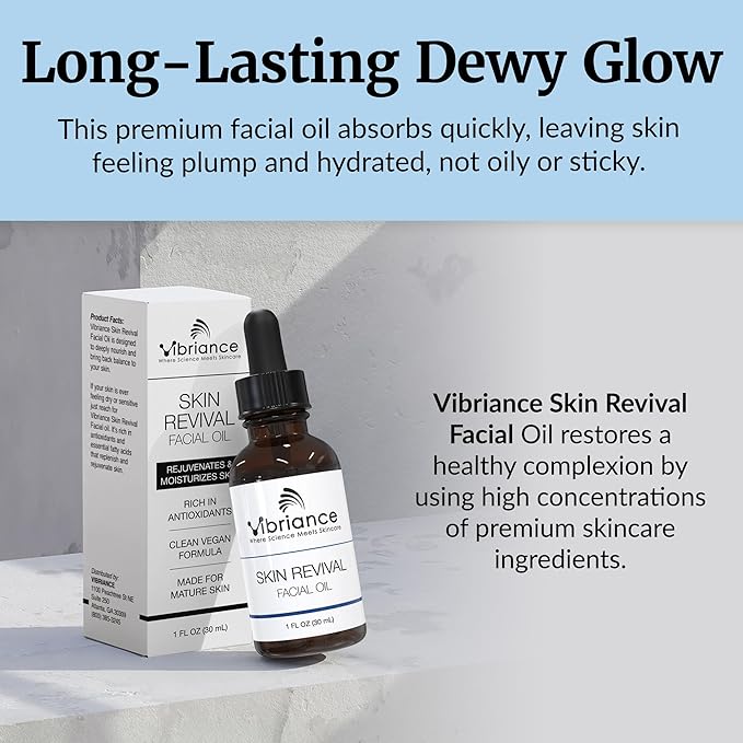 Vibriance Skin Revival Facial Oil - Natural Ingredients - Face Hydrating for Sensitive and Dry Types, with Vitamin E, Sea Buckthorn, Camellia, Squalane - Vegan, Paraben-Free