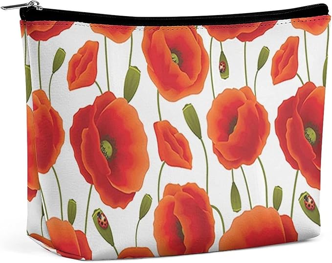 Fashion Makeup Cosmetic Case Clutch Bag, Floral of Red Flowers Pattern Travel Makeup Train Case Organizer Large Capacity Carry On Bag, Luggage Pouch, Makeup Pouch for Women