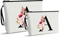 Vavabox A-Z Personalized Makeup Bag, Birthday Gifts for Women Mom, Gifts for Best Friend, Bride Bridesmaid Cosmetic bag (A, 03-White Set)
