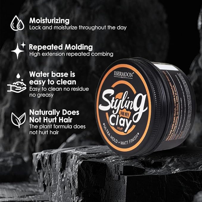 Ultra Hold Hair Clay for Men - Matte Hair Styling Clay for Men, Touchable Texture, Light Scent, No White Residue, Easy Wash, 3.53oz
