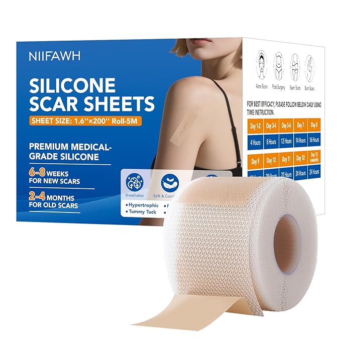Silicone Scar Sheets, Silicone Scar Tape(1.6"x 200" Roll-5M) - Reusable, Soft & Medical Grade Adhesive Tape for Old & New Scars, C-Section, Surgery, Keloid & Acne Scars