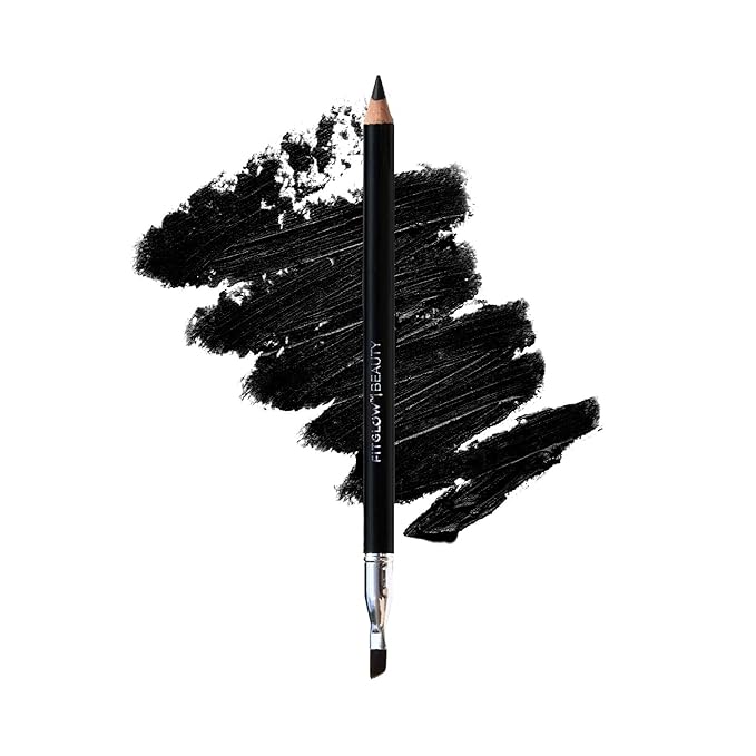 FITGLOW Beauty Vegan Eyeliner Pencil | Long-Lasting Eye Liner with Blending Brush | Smudge-Proof Eyeliner | Sensitive Eye Makeup | Natural, Clean & Cruelty-Free Eye Pencil | Black, 1.1g