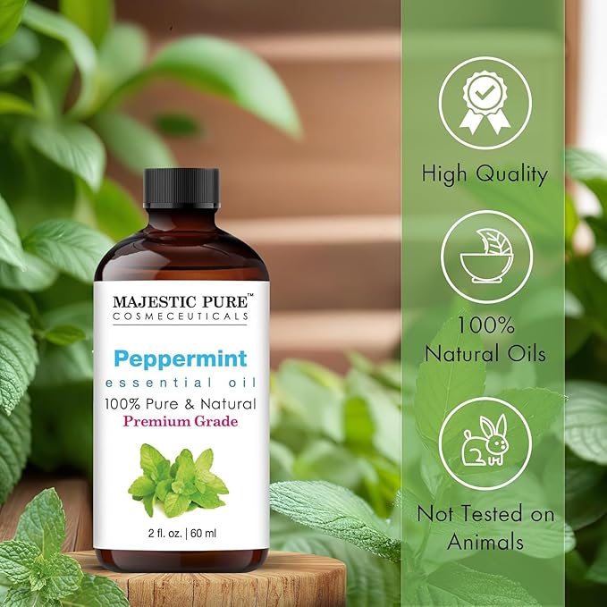 Majestic Pure Peppermint Essential Oil with Glass Dropper - 2 Fl Oz - 100% Pure and Natural Peppermint Oil - Premium Grade Essential Oils for Diffuser, Aromatherapy, Soap and Candle Making