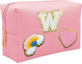 Personalized Inital Preppy Makeup Bag Set with Zipper, Monogram Waterproof Travel Cosmetic Bag for Women, Cute Preppy Patch Toiletry Bag for Traveling Outdoors, Gift Ideal for Christmas Thanksgiving