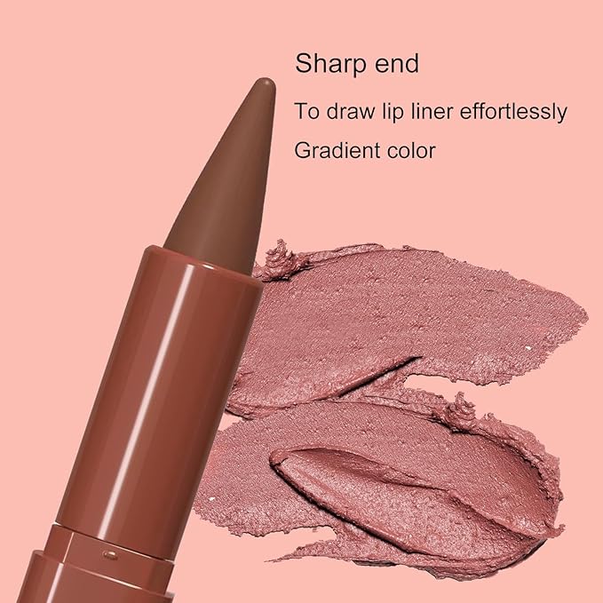 2-in-1 Gradient Brown Lip Liner & Lipstick, Light Brown Waterproof Long Lasting Matte Lip Liner Pencil, Makeup Smudge proof lip liner with Cone Tip (03#-Reddish Brown)
