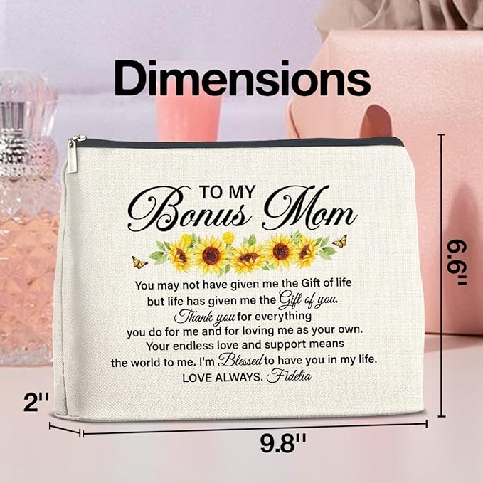 Bonus Mom Gifts Makeup Bag Gifts for Stepmom Step Mother Bonus Mom Cosmetic Bag Zipper Makeup Pouch