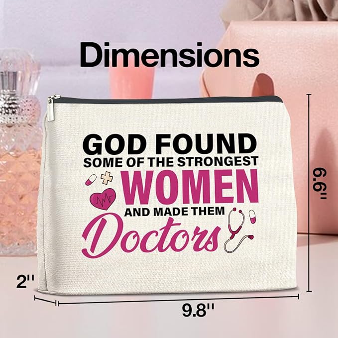 Doctor Gifts Makeup Bag, Thank You Gifts for Doctors, Medical Student Graduation Gift, New Doctor Gifts, God Found Some of the Strongest Women And Made Them Doctors Zipper Makeup Pouch