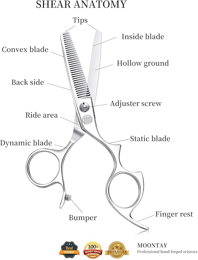 Moontay 5.5" Hair Cutting Shears with Large Finger Holes, Professional Barber Stylist Thinning Shears, Salon Hair Cutting Scissors, 440C Japanese Stainless Steel, Silver