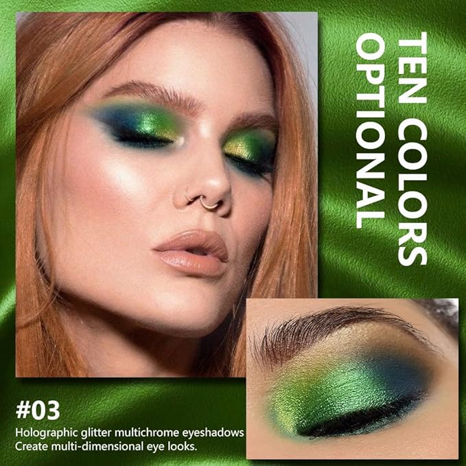 evpct Green Duochrome Chameleon Liquid Eyeshadow, Multichrome Metallic Glitter Liquid Eye Shadow Makeup for Women, Waterproof Multi Color Shifting High Pigment Holographic Iridescent Eyeshadow