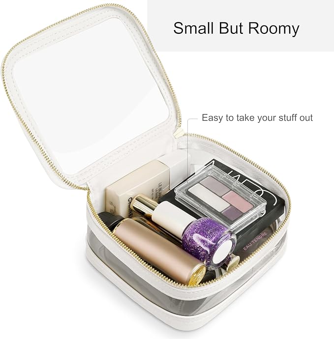 Clear Makeup Bag Travel Size Toiletry Bag Organizer Case Quality PU Leather Transparent Small Cosmetic Bag Car Bag for Essentials with Durable Zipper
