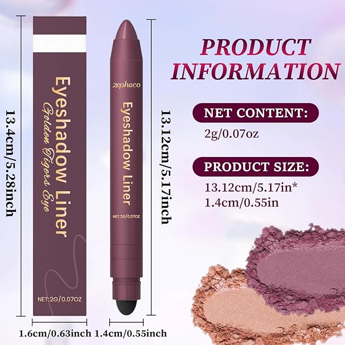 Shadow Liner 2 in 1 Eyeliner Eyeshadow, 2-in-1 Eyeliner & Shadow, shadow Liner Duo Plum, Waterproof Eye Shadow Crayon, Smooth, Easy to Color (Purple + champagne gold