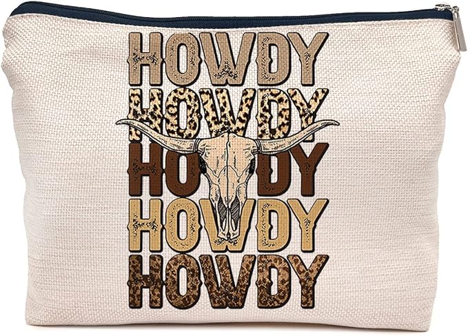 IWXYI Retro Western Leopard Cow Skull Howdy Decor Makeup Bag,Vintage Western Cowboy Howdy Women'S Make up Bag Zipper Pouch Travel Toiletry Gifts For Women Teenage Girls Girl