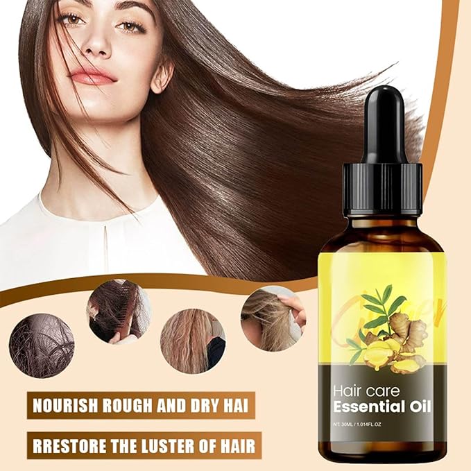 Ginger Essential Oil with Natural Ginger Extract,Hair Essence Oil for Frizzy & Dry, Hydration and Nutrition, Hair Styling serum for Damaged Hair & Split Ends 1.06 oz