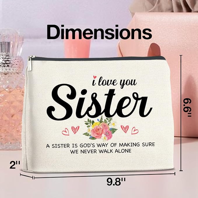 Sister Gifts from Sisters Makeup Bag, Gift for Bestie Best Friend Sister Christmas Birthday, Sisters Cosmetic Bag Zipper Makeup Pouch